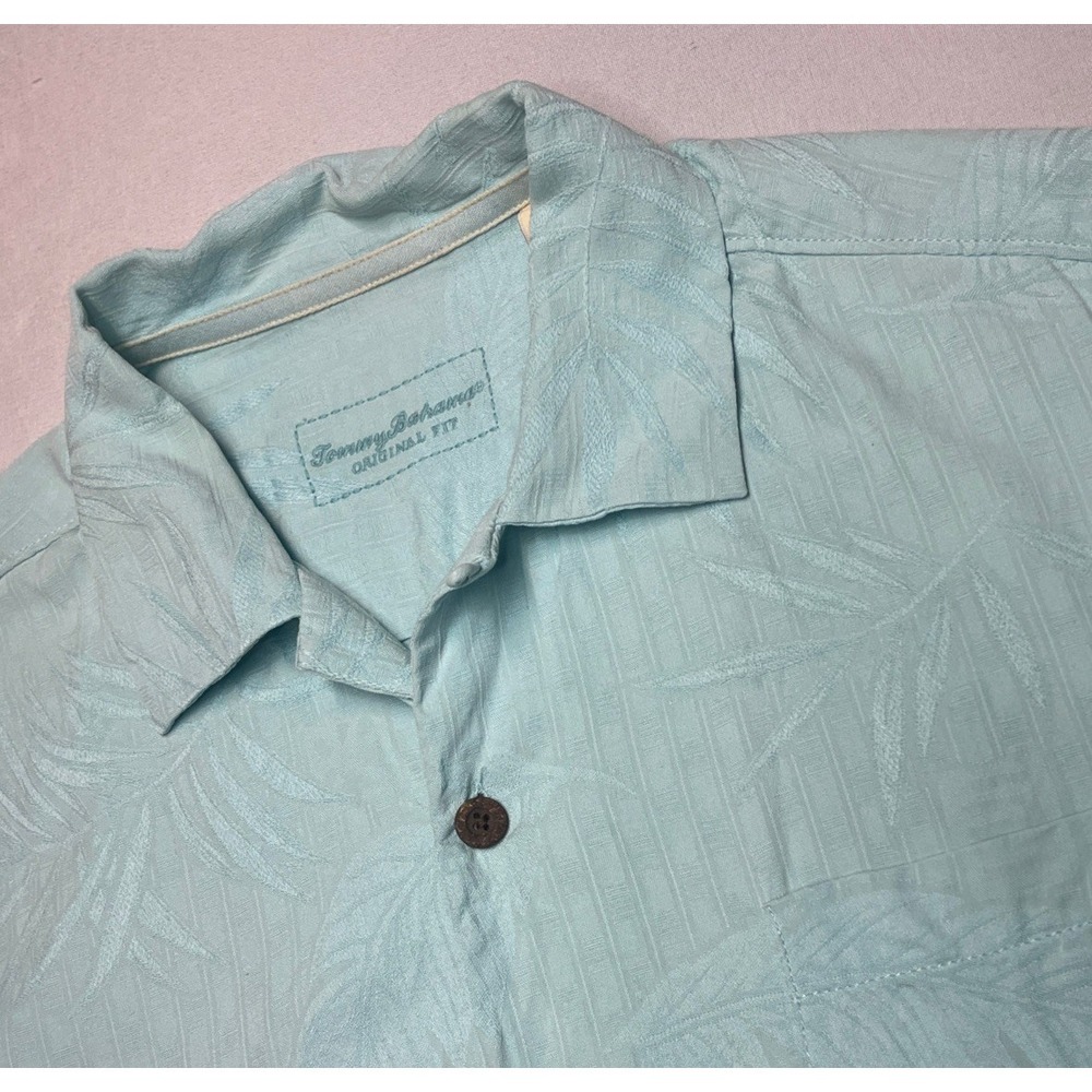 Tommy Bahama 100% Silk Hawaiian Button Up Short Sleeve Blue Floral Men's Medium